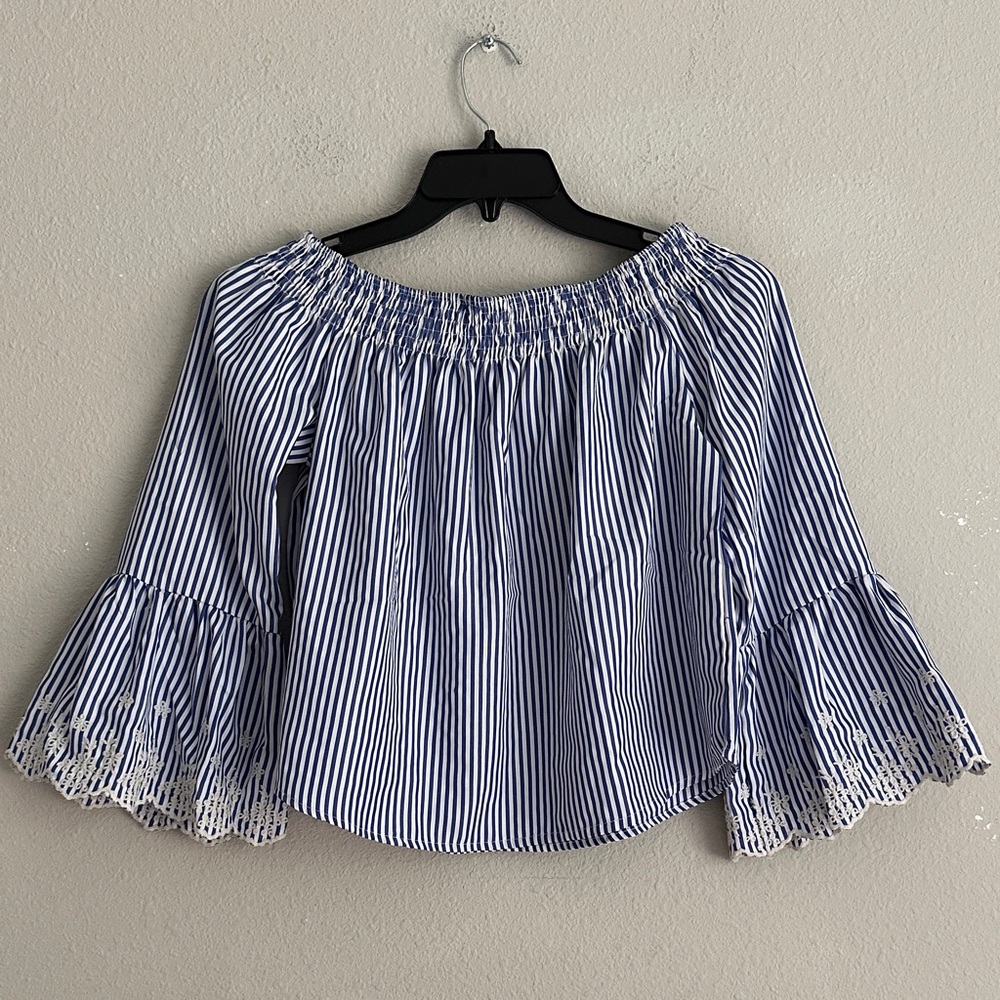 Pink peony off shoulder bell sleeve blouse large